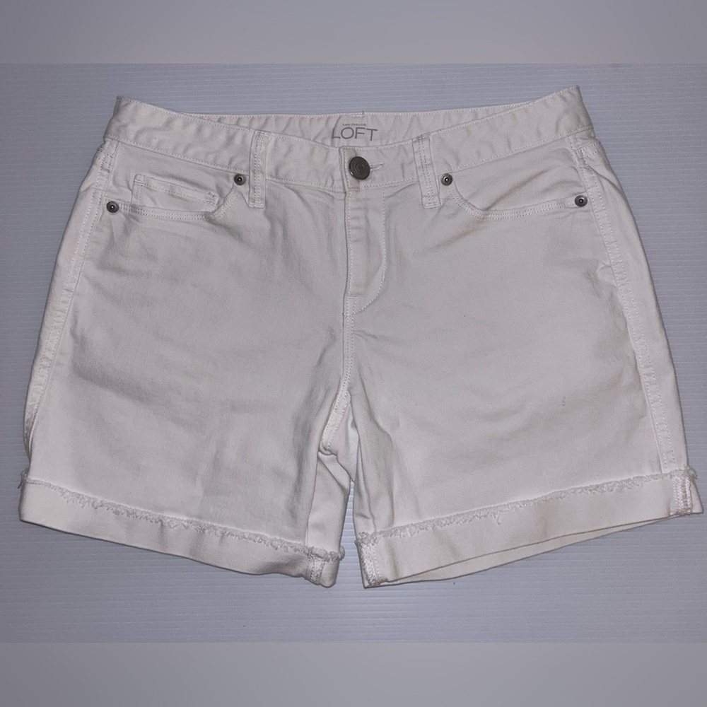 Ann‎ Taylor Loft White Denim Shorts with Cuff - Size 26 - Stretch